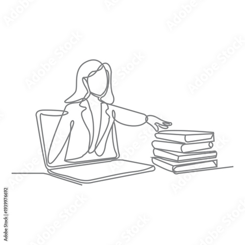 Business concept of reading a book for effective education.  Girl working at home office vector illustration. Freelance, distance studying and online self education concept isolated.