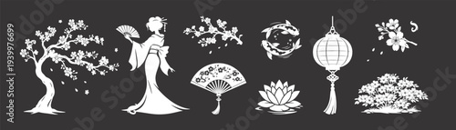 Japanese collection on a black background with white chalk vector