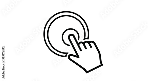 A hand cursor is clicking a circular button in a line drawing