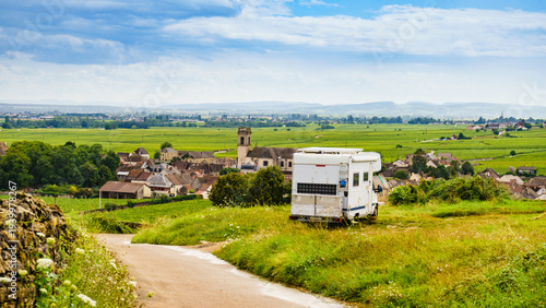 Camper visit vineyard region, Burgundy in France.