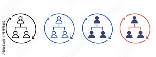 Team Hierarchy Structure Line Icons Set – Business Organization, Leadership, Management Network Vector