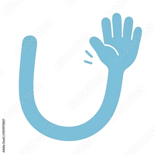 Minimalist hand-drawn letter U icon with a waving hand gesture