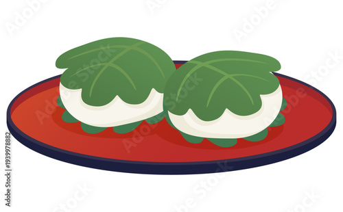 こどもの日イラスト_お盆に乗った柏餅