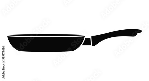 A stark black frying pan illustration against a white background a simple kitchen silhouette high quality