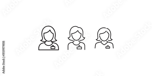 Female avatar icon set. woman with ID badge symbol. customer service, employee, or assistant icon vector illustration in line style