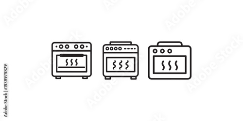 Oven icon set in line style. kitchen appliance symbol. cooking, baking, heating food. home cooker, electric stove vector illustration
