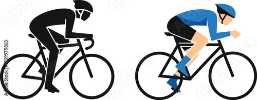 Cyclist silhouette and colored road bike rider illustration isolated on white background vector set representing cycling sport and fitness activity