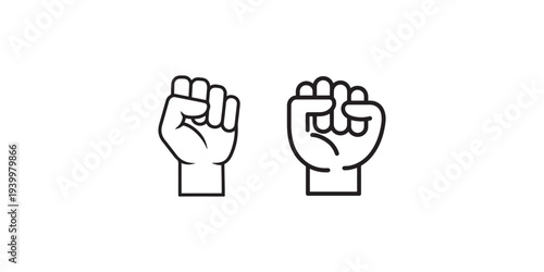 Two simplified outline illustrations of clenched fists, representing power, solidarity, or protest, strength symbol