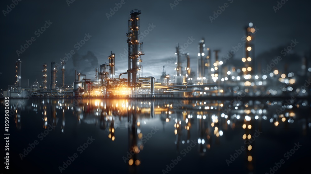Fototapeta premium Global oil supply chain concept with cinematic industrial landscape