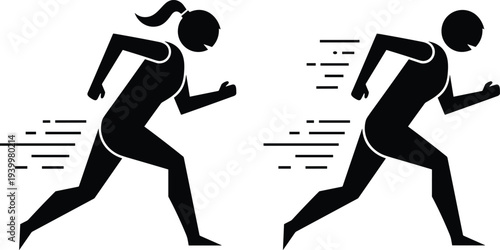 Female runner silhouette in motion with speed lines, dynamic sprinting athlete vector illustration isolated on white background