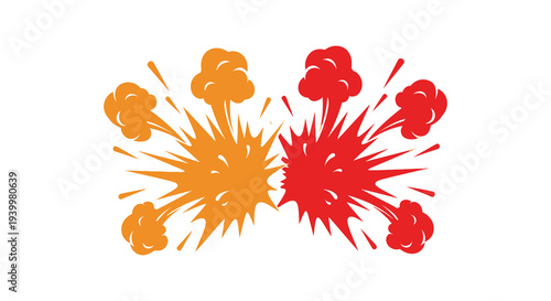 Abstract explosion of vibrant orange and red shapes creating a dynamic visual impact silhouette high quality