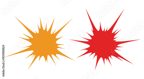 Two vibrant starburst shaped explosions in red and yellow demonstrate impactful visual energy silhouette high quality professional