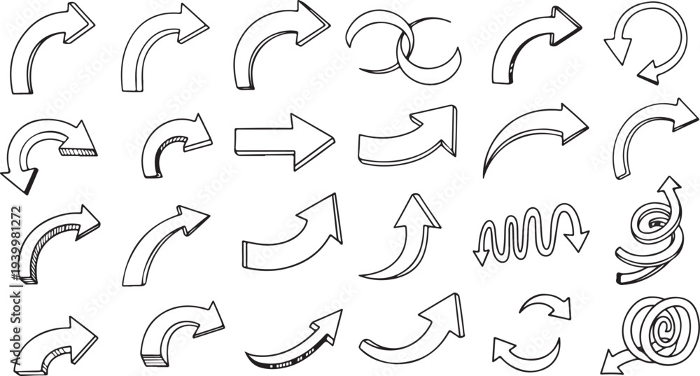 Obraz premium Set of various arrow and circular line in black and white