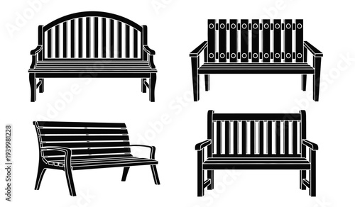 Set of four different black bench designs