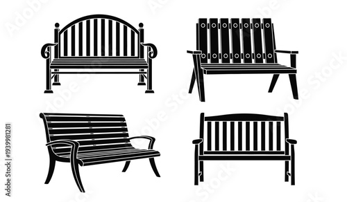 Set of four different black bench designs
