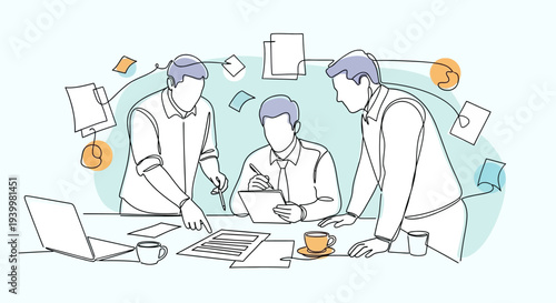 team brainstorming financial planning around table.