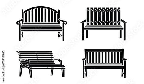 Set of four different black iron bench designs