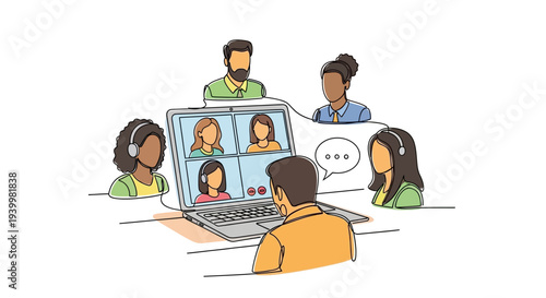 Remote Team Video Conference Meeting Online.