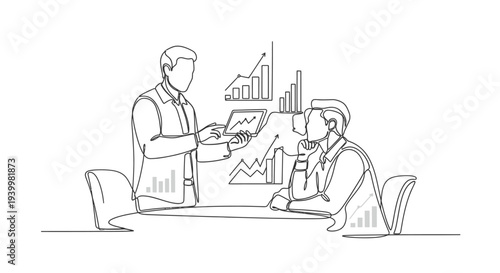 Business partners discussing financial growth charts.