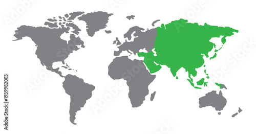 asia continent highlighted in green color on grey world map 
