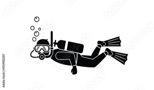 Scuba diver swimming underwater with equipment