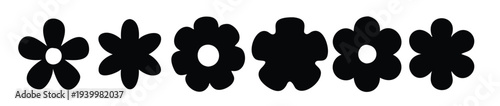 black floral silhouette set simple flowers with petals