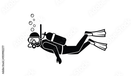 Scuba diver swimming underwater with scuba gear and flippers