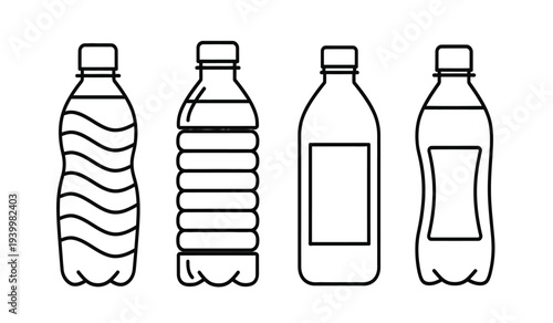 Set of four different plastic bottle designs on a isolated
