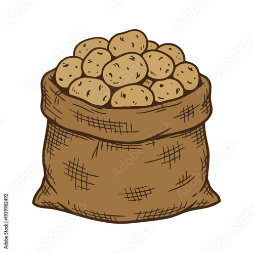 Hand-Drawn Burlap Sack Full of Potatoes
