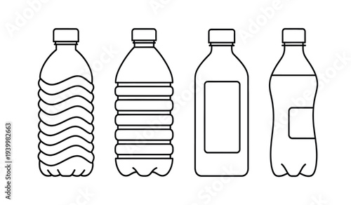 Four different plastic bottle designs on a isolated