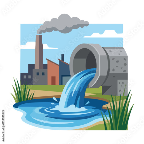 Industrial Factory Polluting Water and Air