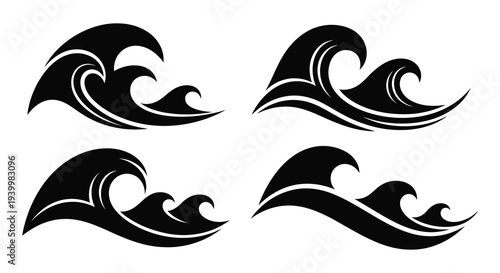 Four flowing wave designs presented in stark contrast creating a dramatic silhouette high quality professional detailed