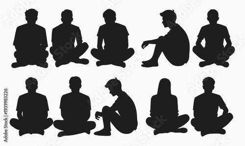 silhouettes of young individuals sitting cross legged