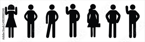 simple black pictogram people icons diverse poses and gestures 