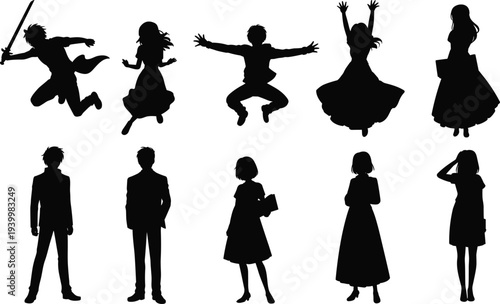 Human silhouette poses illustration, dynamic static stance artwork, expressive character vector, animation design icon, storytelling gesture graphic drawing