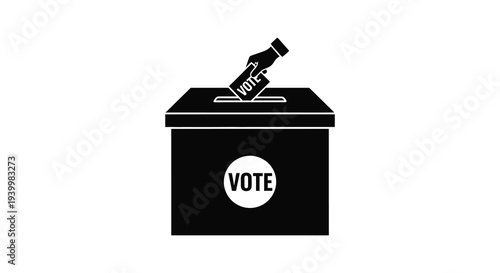 A black silhouette of a hand dropping a ballot into a voting box representing civic duty silhouette