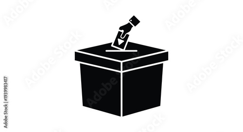 A black silhouette of a hand dropping a ballot into a voting box civic duty silhouette