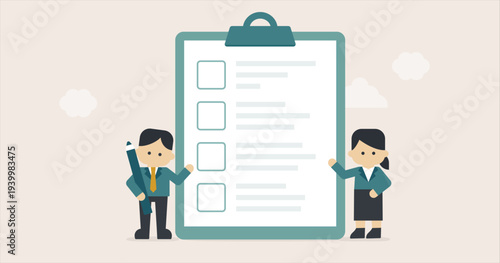 Business Team Explaining Checklist and Task Management Board｜Gentle Business Illustration Series