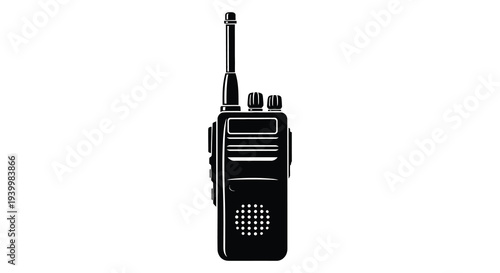 A detailed black silhouette of a two way radio showcasing its buttons and antenna silhouette high quality