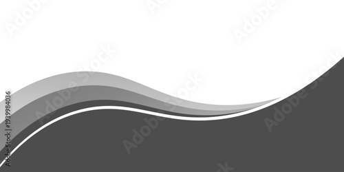 Minimalist black and gray wave vector design with smooth flowing curves at the bottom, transitioning into a clean white background. Ideal for banners, footers, or modern layouts. vector illustration