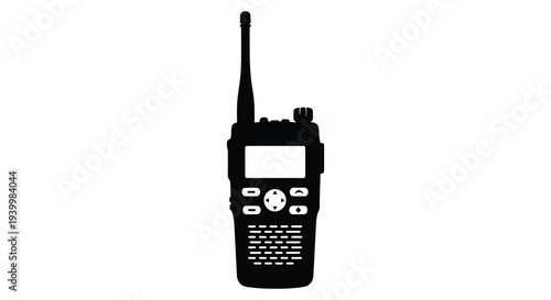 A stark black silhouette of a two way radio showcasing its functional design silhouette high quality professional