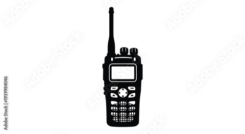 A stark black silhouette of a two way radio showcasing its functional design silhouette high quality professional