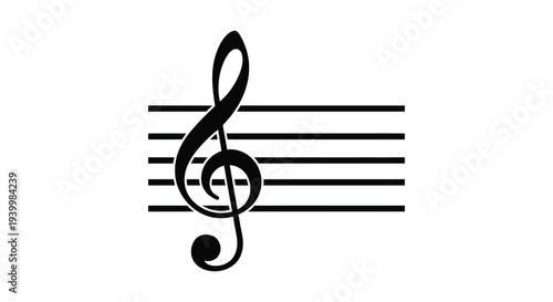 A striking black musical treble clef symbol floats above five horizontal staff lines silhouette high quality