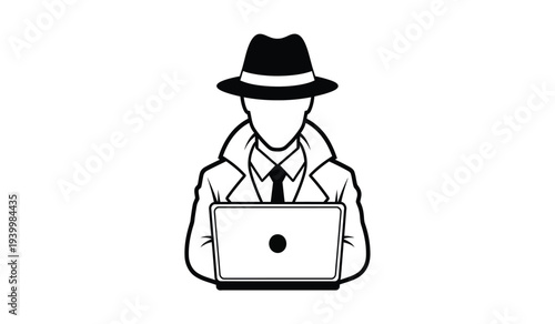 Man in a fedora hat using a laptop