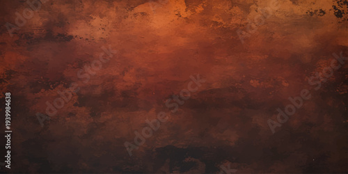 A dark aged vintage wallpaper design featuring a rough brown and orange rusty metal texture with a dirty grunge paint pattern on a scorched surface
