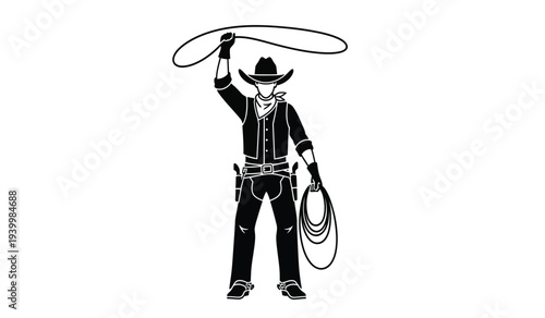 Cowboy in black attire holding a lasso