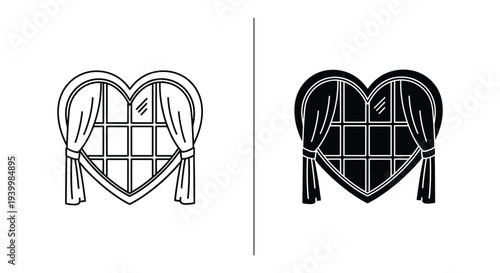 Heart shaped window with curtains