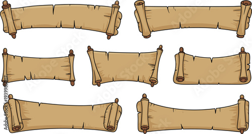 Scroll banners illustration, medieval parchment artwork, vintage manuscript vector, fantasy document design icon, historical message graphic drawing