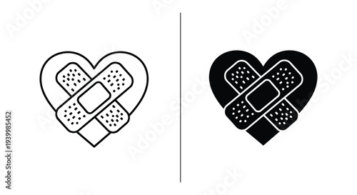 Bandaged heart icon in black and white