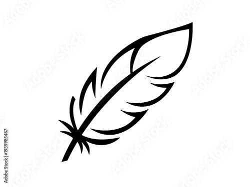 Single Bird Feather 2D Minimalist Flat Design Line Art Icon Isolated on transparent background 
